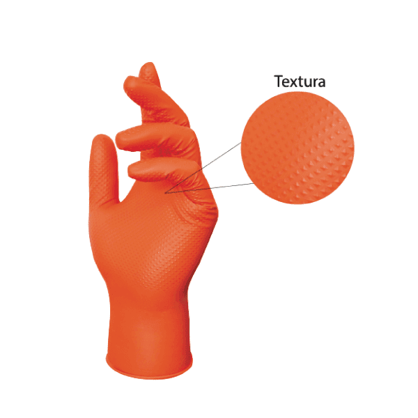 GUANTE NITRILO TEXTURIZADO NARANJO